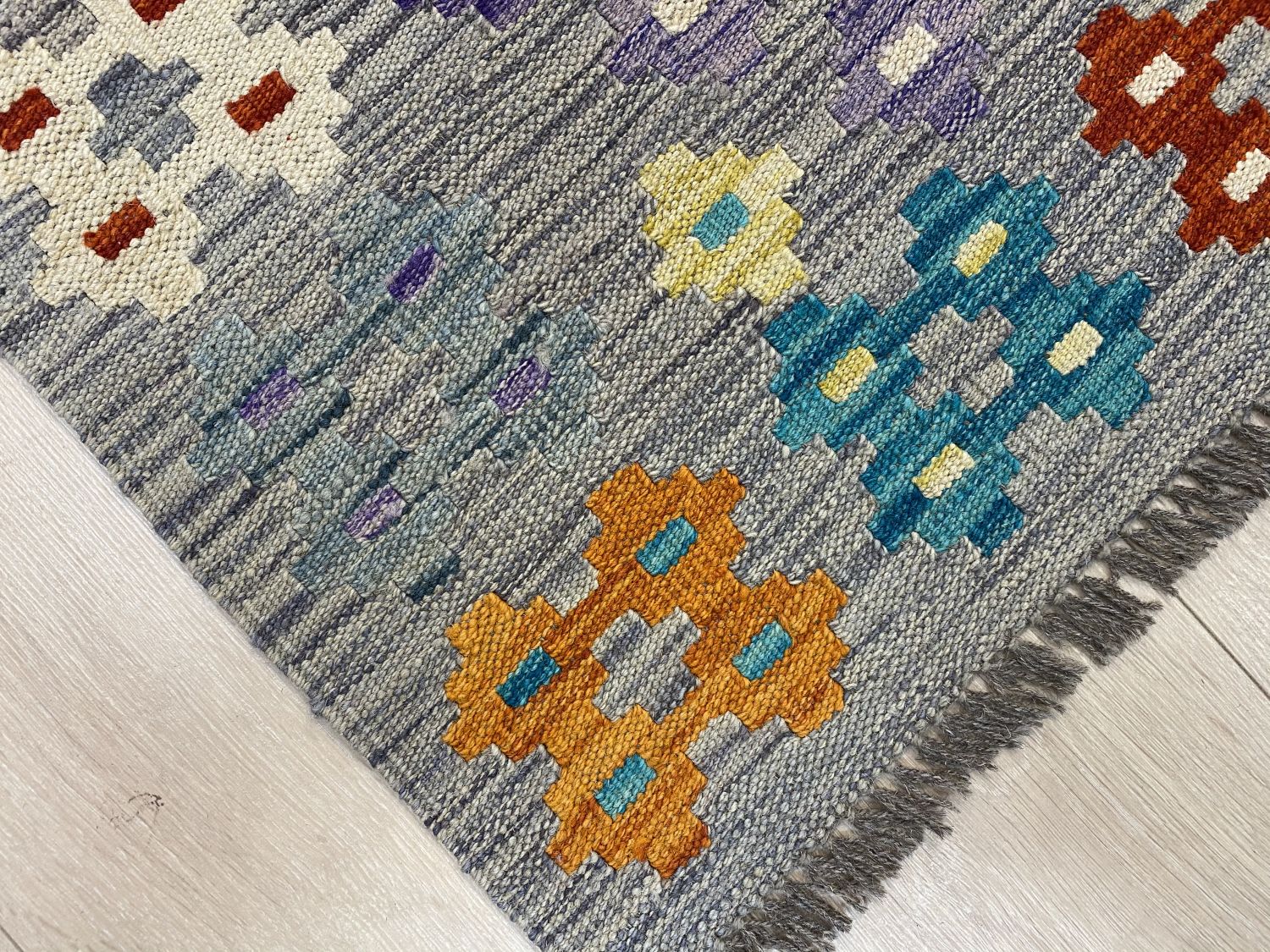 Kleurrijk Tapijt Laagpolig Handgeweven Wollen Vloerkleed - Omid Afghan Kelim 241x175cm