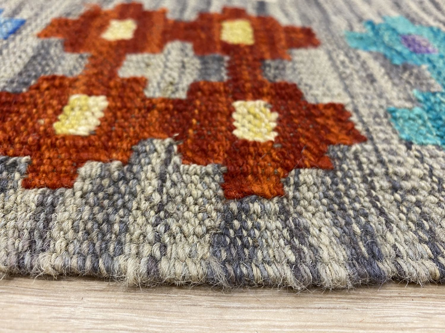 Kleurrijk Tapijt Laagpolig Handgeweven Wollen Vloerkleed - Omid Afghan Kelim 241x175cm