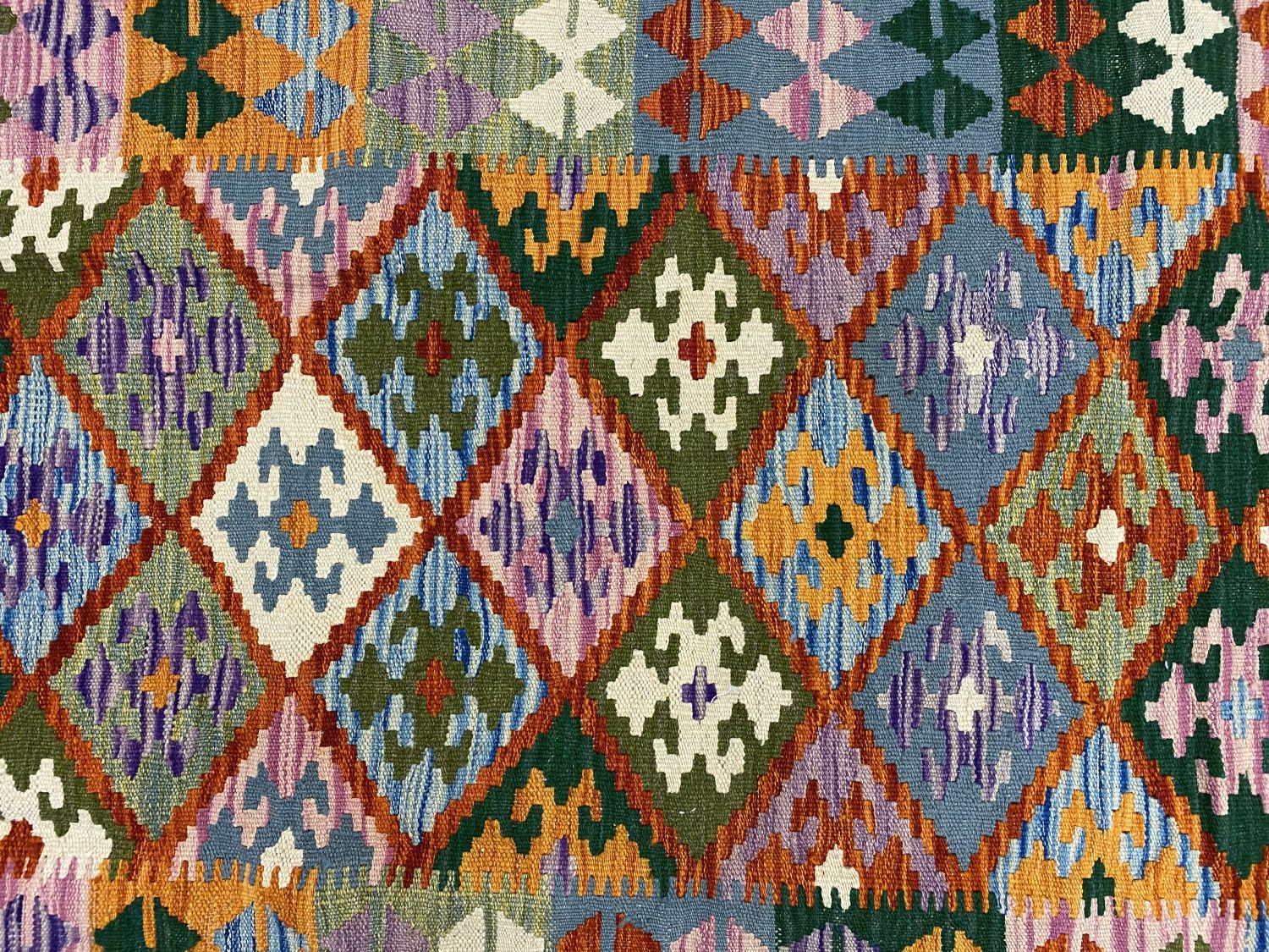 Kleurrijk Tapijt Laagpolig Handgeweven Wollen Vloerkleed - Omid Afghan Kelim 183x127cm