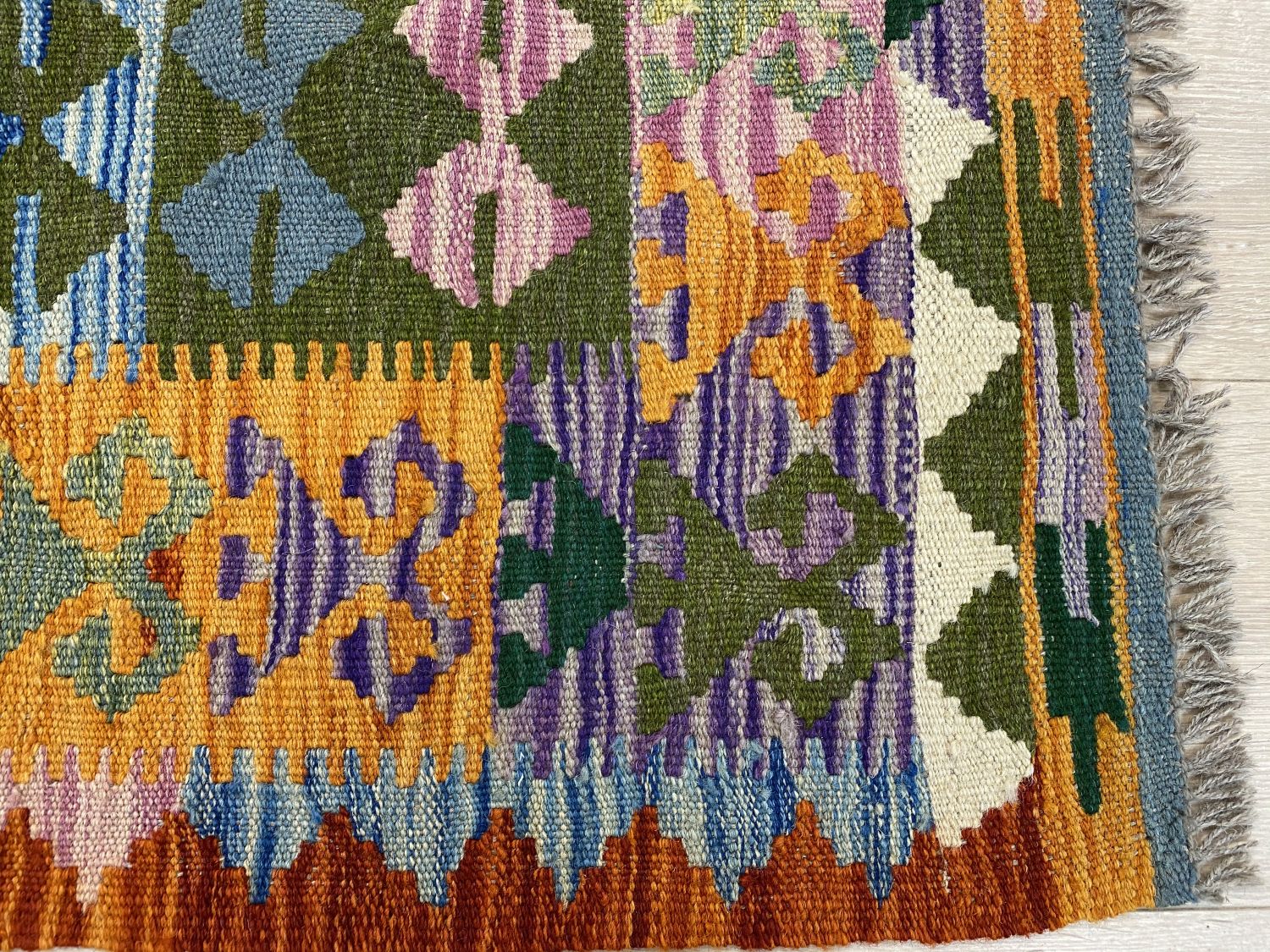 Kleurrijk Tapijt Laagpolig Handgeweven Wollen Vloerkleed - Omid Afghan Kelim 183x127cm
