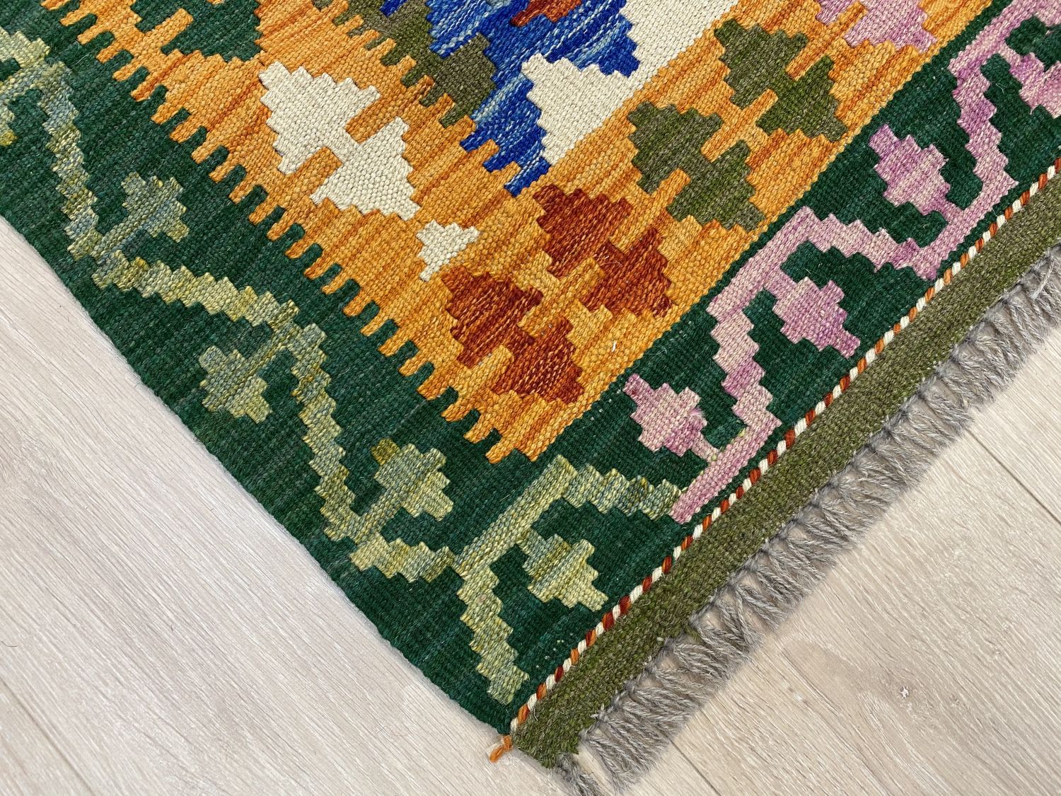 Kleurrijk Tapijt Laagpolig Handgeweven Wollen Vloerkleed - Omid Afghan Kelim 190x128cm