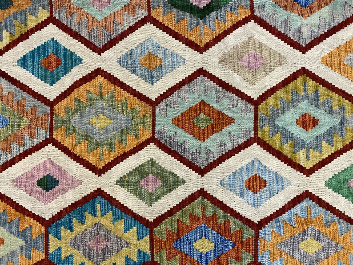 Kleurrijk Tapijt Laagpolig Handgeweven Wollen Vloerkleed - Omid Afghan Kelim 297x203cm