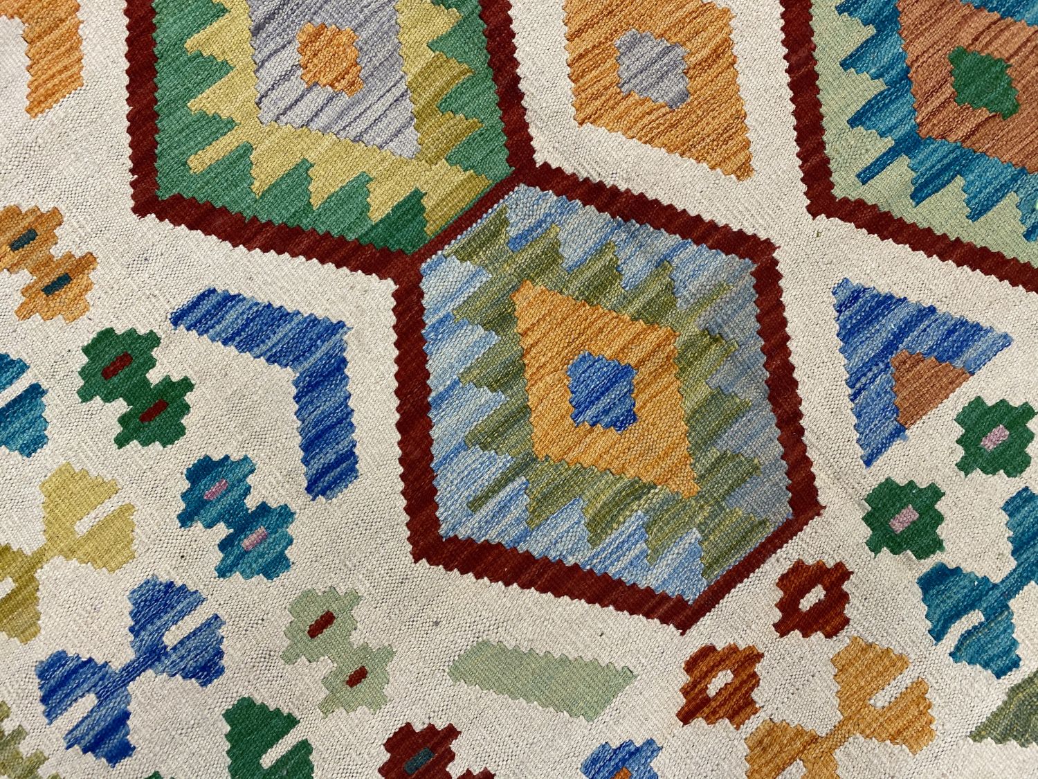 Kleurrijk Tapijt Laagpolig Handgeweven Wollen Vloerkleed - Omid Afghan Kelim 297x203cm