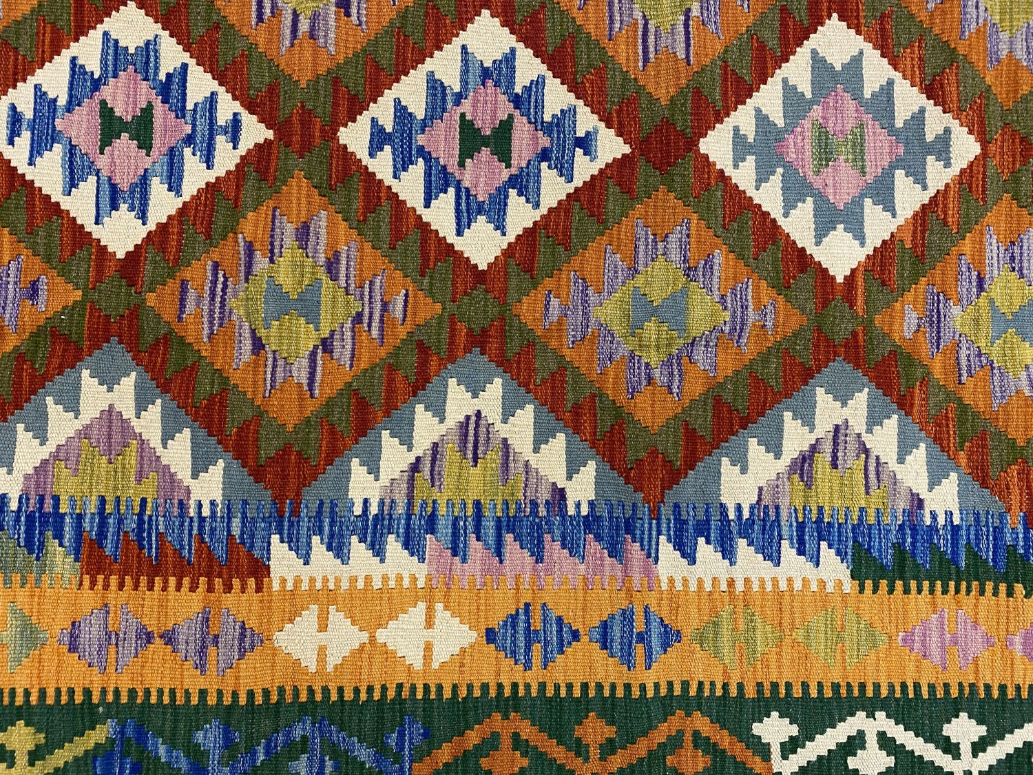 Kleurrijk Tapijt Laagpolig Handgeweven Wollen Vloerkleed - Omid Afghan Kelim 190x128cm