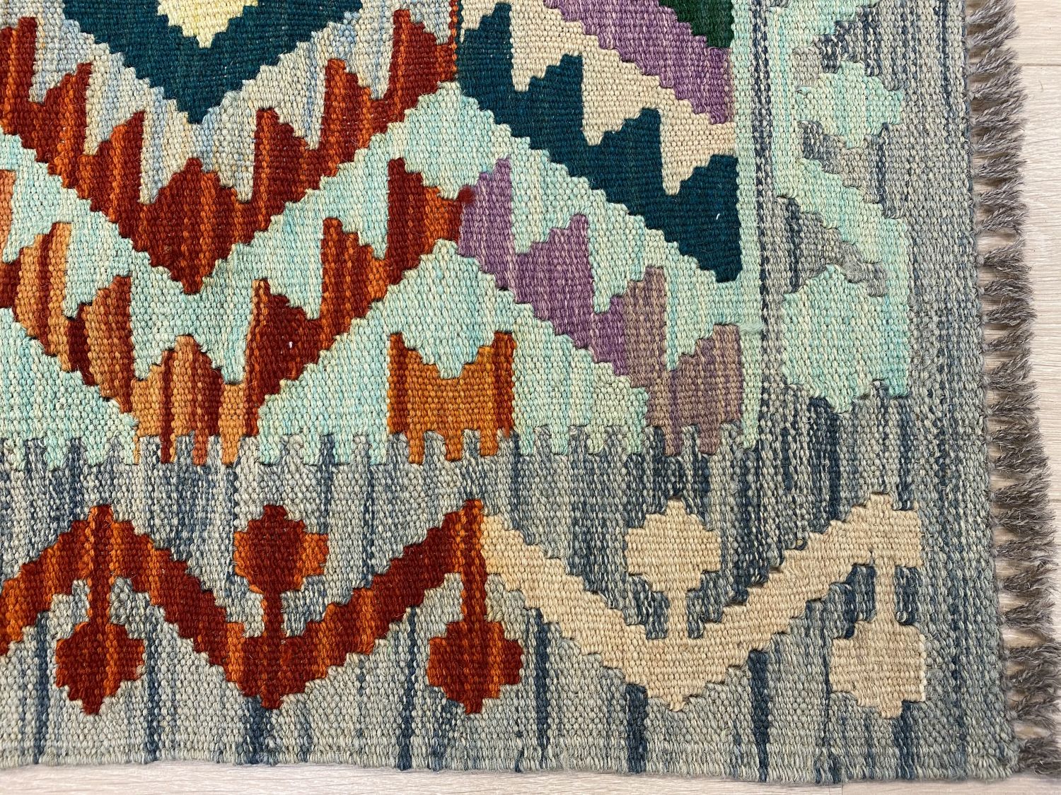 Kleurrijk Tapijt Laagpolig Handgeweven Wollen Vloerkleed - Omid Afghan Kelim 179x125cm