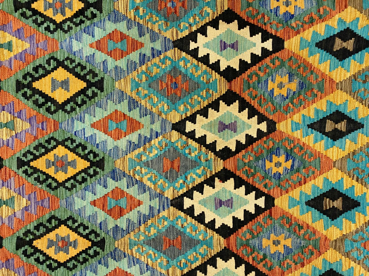 Kleurrijk Tapijt Laagpolig Handgeweven Wollen Vloerkleed - Omid Afghan Kelim 290x208cm