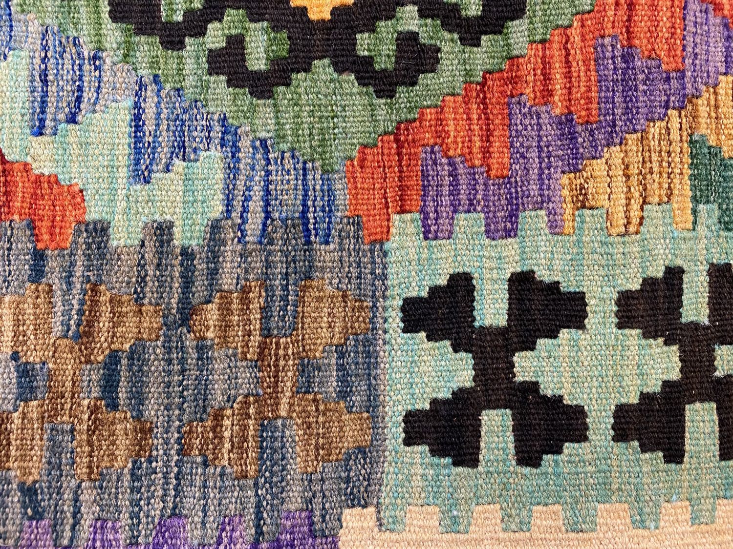 Kleurrijk Tapijt Laagpolig Handgeweven Wollen Vloerkleed - Omid Afghan Kelim 290x208cm