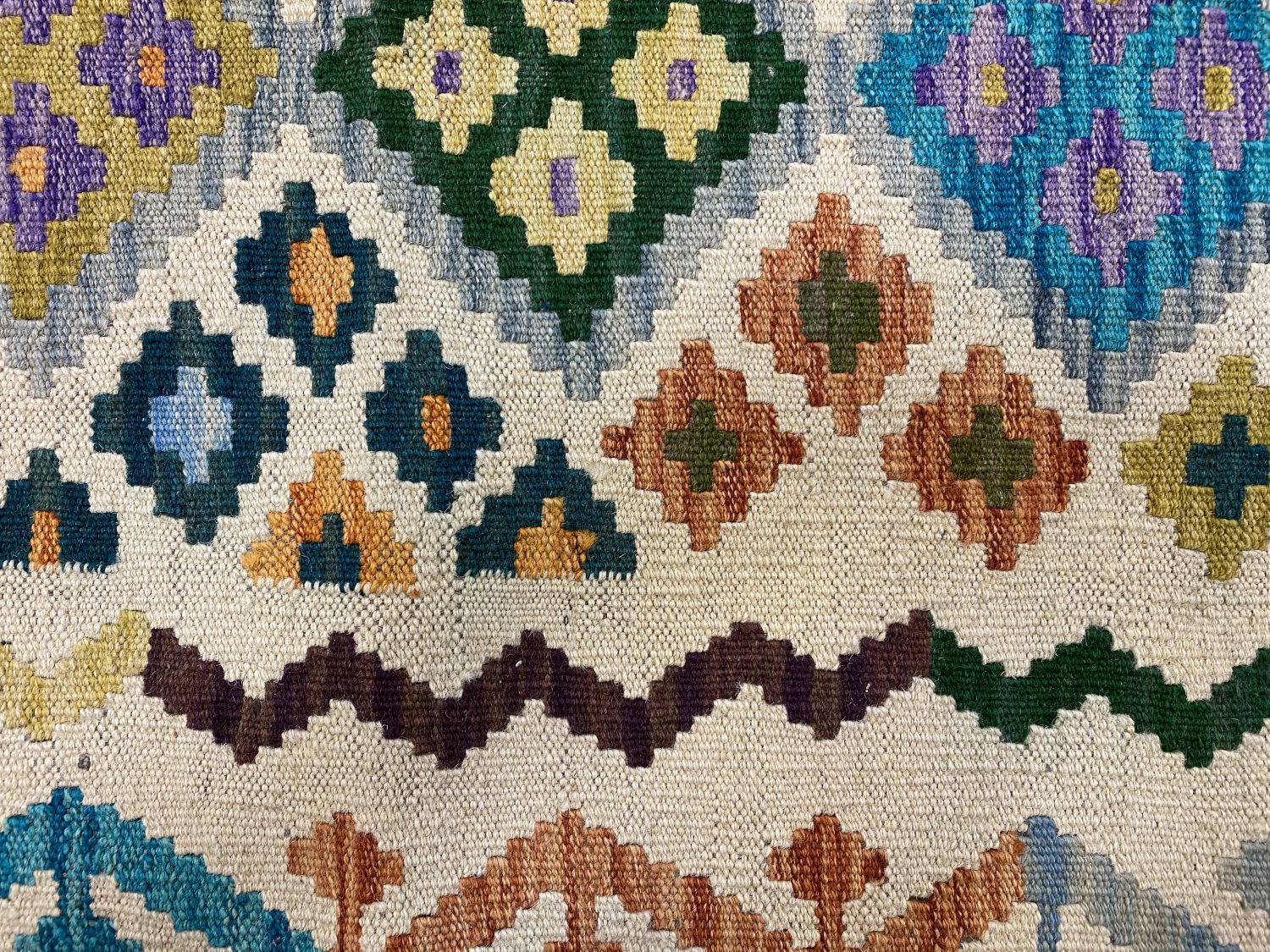 Kleurrijk Tapijt Laagpolig Handgeweven Wollen Vloerkleed - Omid Afghan Kelim 292x205cm