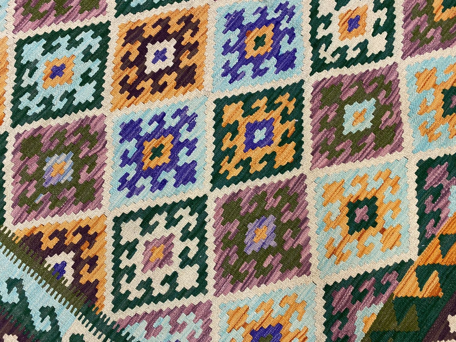 Kleurrijk Tapijt Laagpolig Handgeweven Wollen Vloerkleed - Omid Afghan Kelim 188x132cm