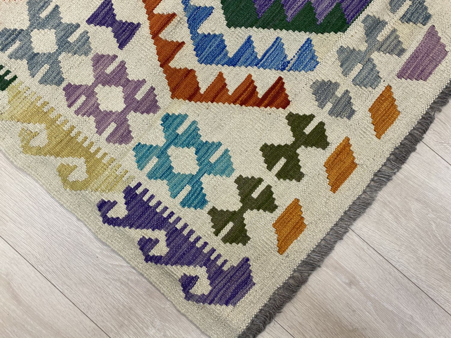 Kleurrijk Tapijt Laagpolig Handgeweven Wollen Vloerkleed - Omid Afghan Kelim 300x210cm