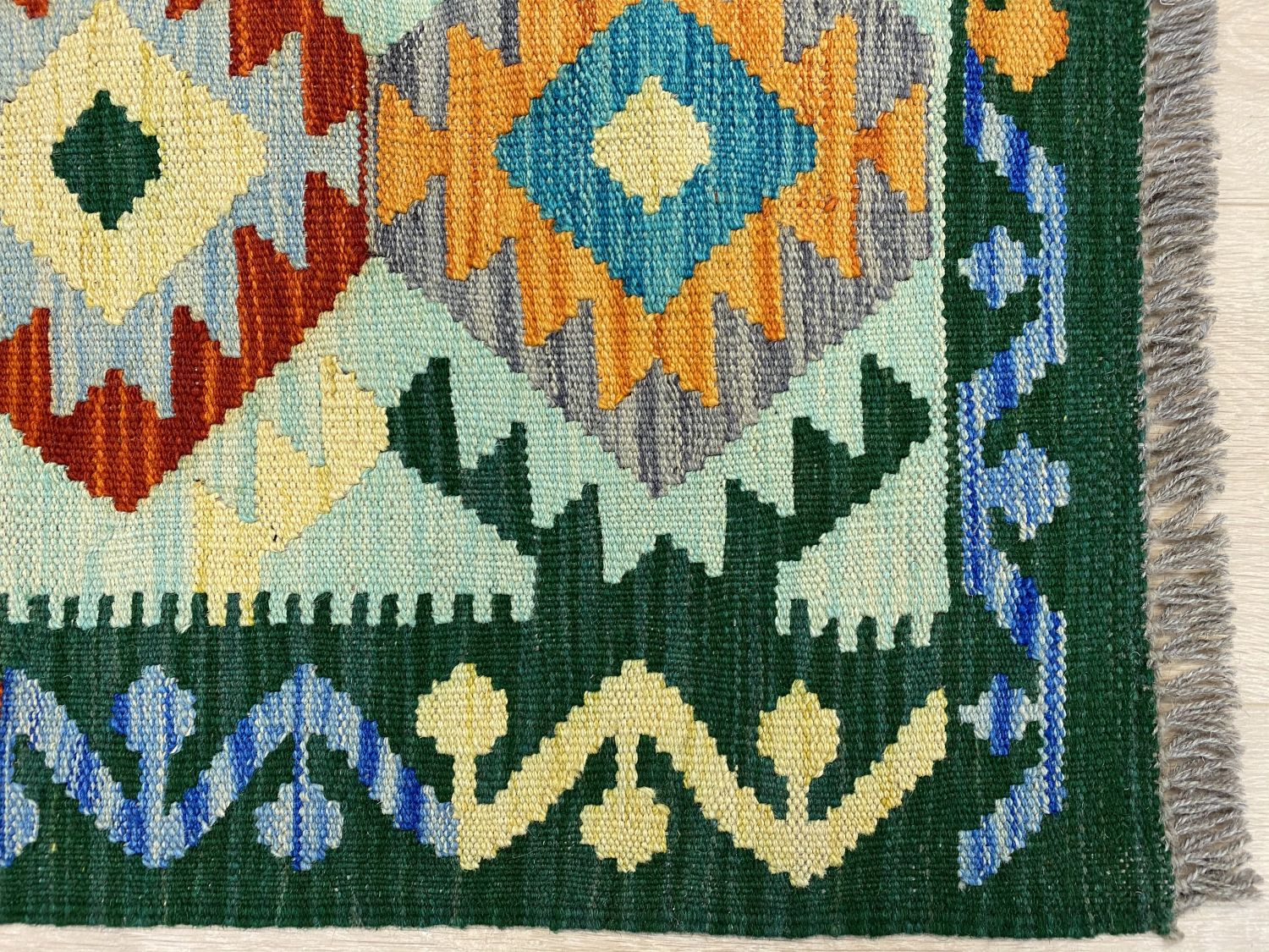 Kleurrijk Tapijt Laagpolig Handgeweven Wollen Vloerkleed - Omid Afghan Kelim 181x120cm