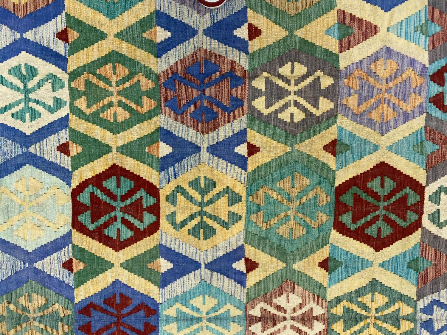 Kleurrijk Tapijt Laagpolig Handgeweven Wollen Vloerkleed - Omid Afghan Kelim 295x194cm