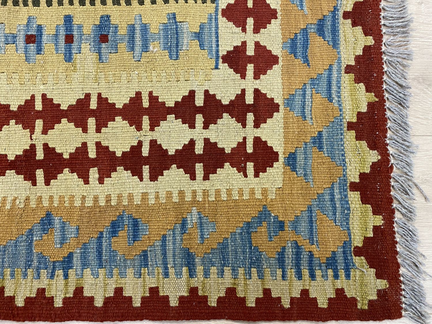 Kleurrijk Tapijt Laagpolig Handgeweven Wollen Vloerkleed - Omid Afghan Kelim 196x122cm