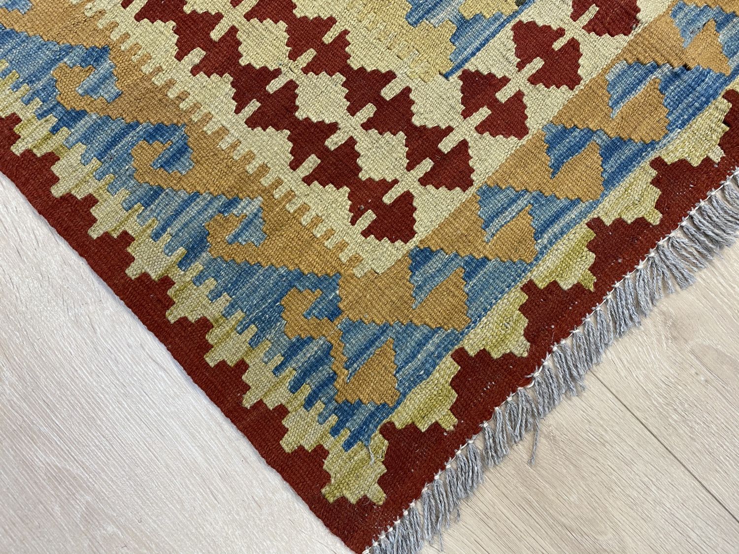 Kleurrijk Tapijt Laagpolig Handgeweven Wollen Vloerkleed - Omid Afghan Kelim 196x122cm