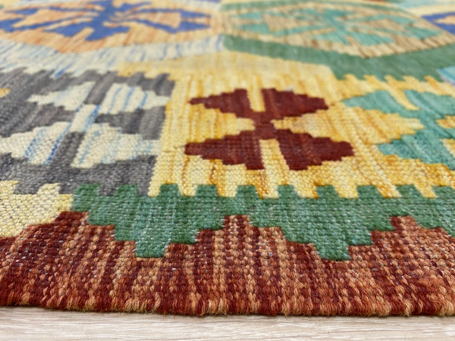 Kleurrijk Tapijt Laagpolig Handgeweven Wollen Vloerkleed - Omid Afghan Kelim 295x194cm