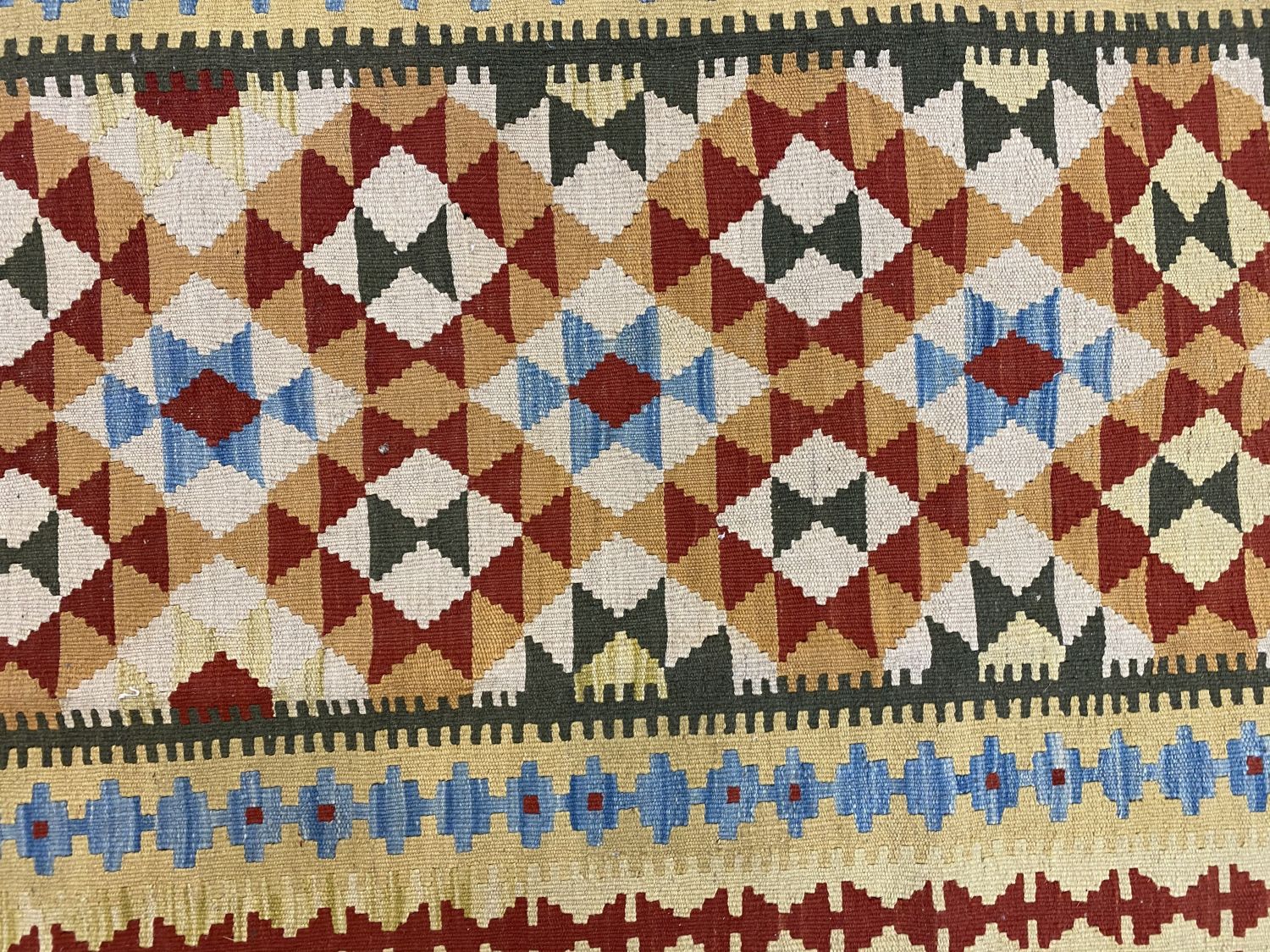Kleurrijk Tapijt Laagpolig Handgeweven Wollen Vloerkleed - Omid Afghan Kelim 196x122cm