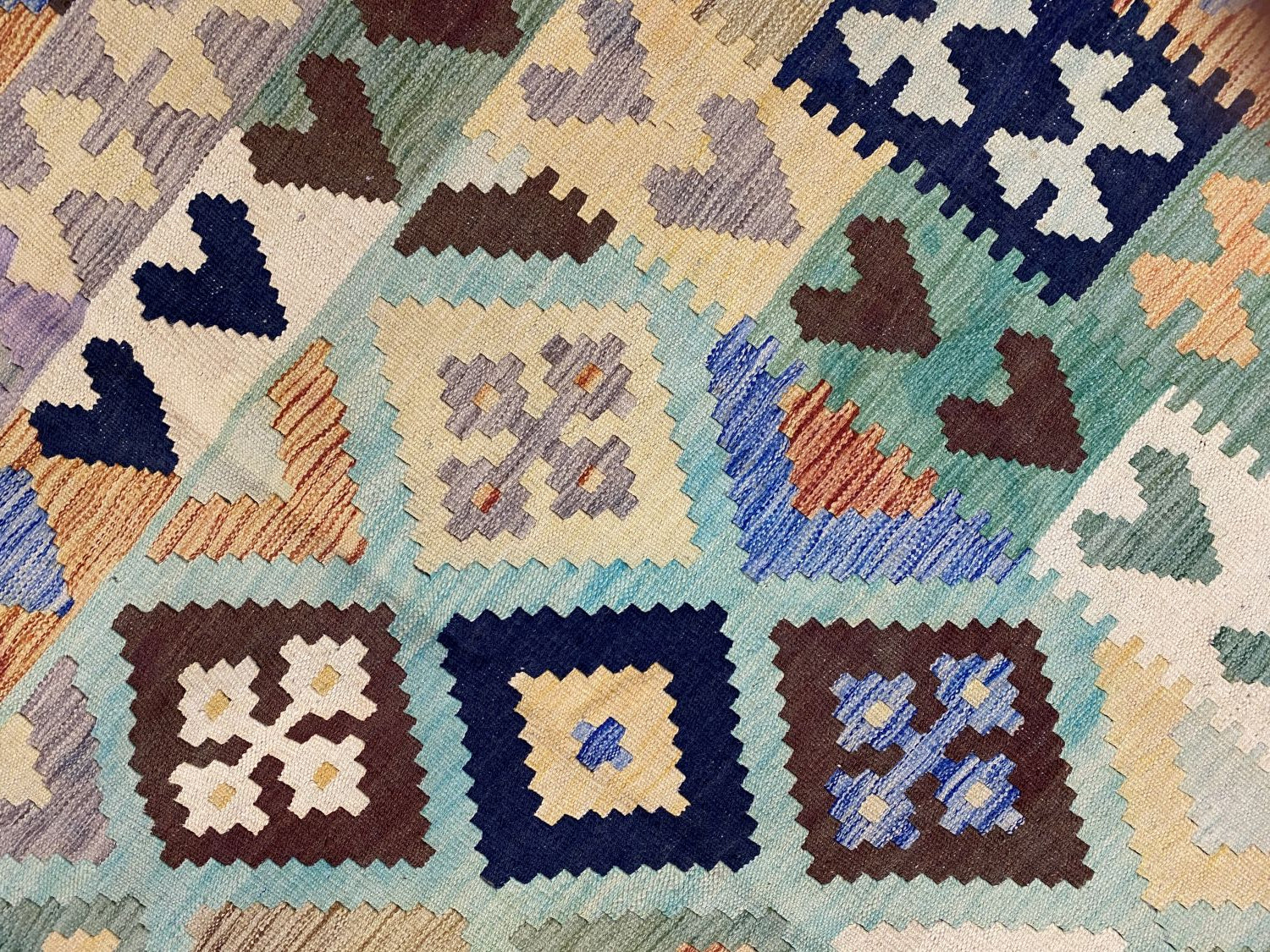 Kleurrijk Tapijt Laagpolig Handgeweven Wollen Vloerkleed - Omid Afghan Kelim 297x195cm