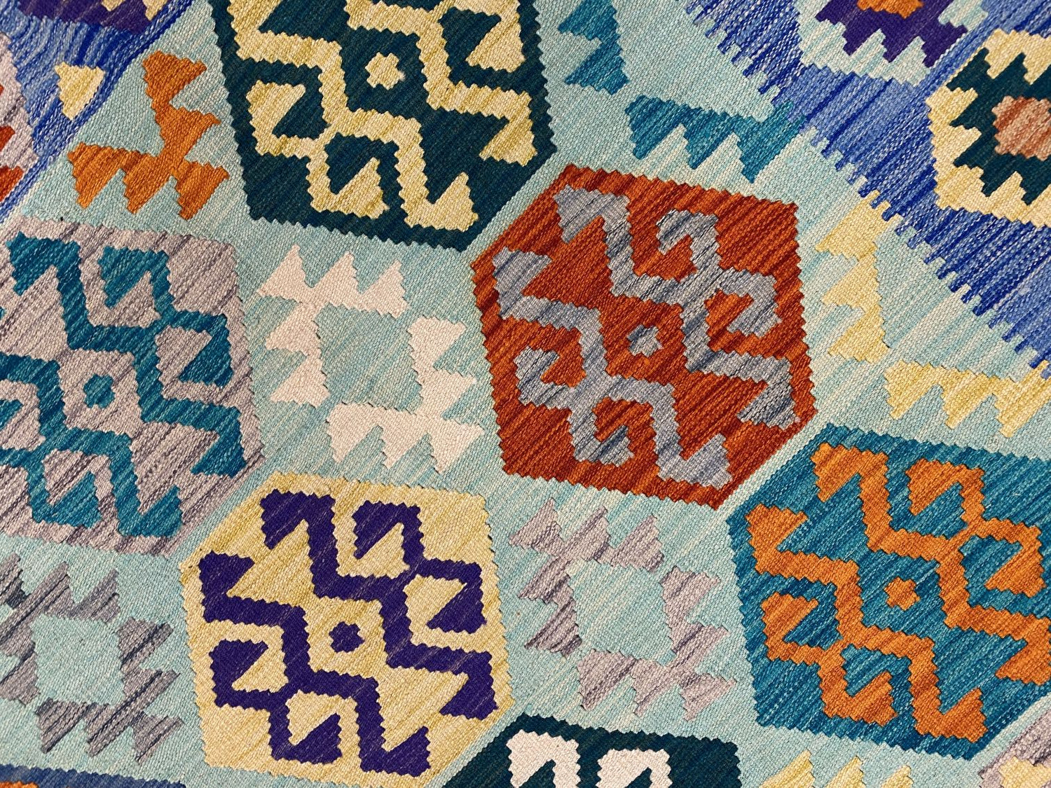 Kleurrijk Tapijt Laagpolig Handgeweven Wollen Vloerkleed - Omid Afghan Kelim 304x209cm