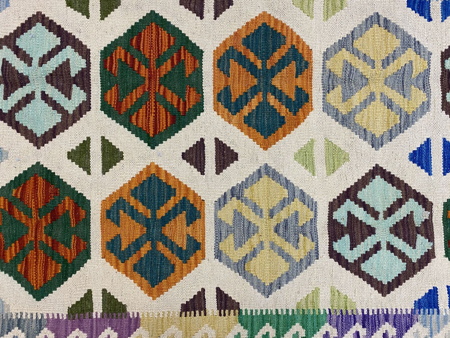 Kleurrijk Tapijt Laagpolig Handgeweven Wollen Vloerkleed - Omid Afghan Kelim 125x79cm