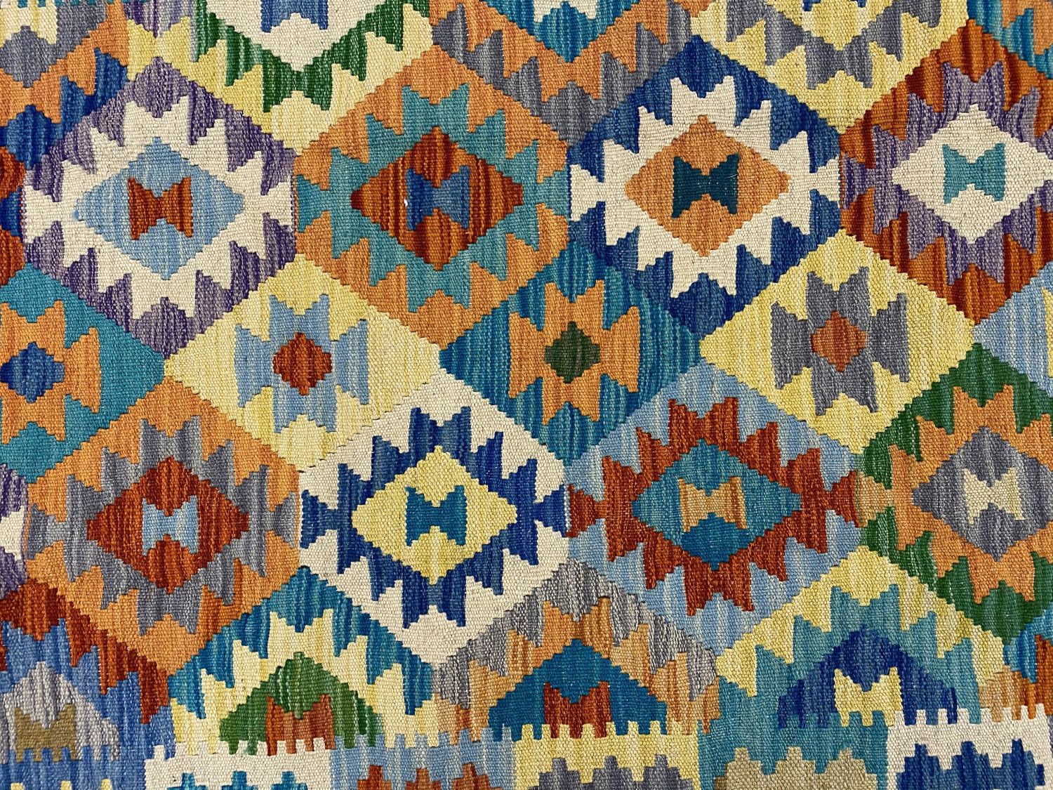 Kleurrijk Tapijt Laagpolig Handgeweven Wollen Vloerkleed - Omid Afghan Kelim 154x103cm