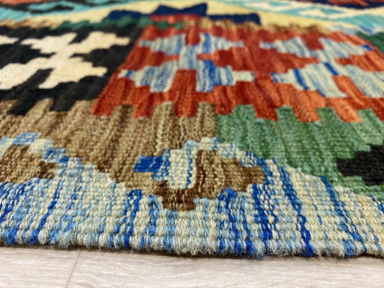 Kleurrijk Tapijt Laagpolig Handgeweven Wollen Vloerkleed - Omid Afghan Kelim 297x200cm
