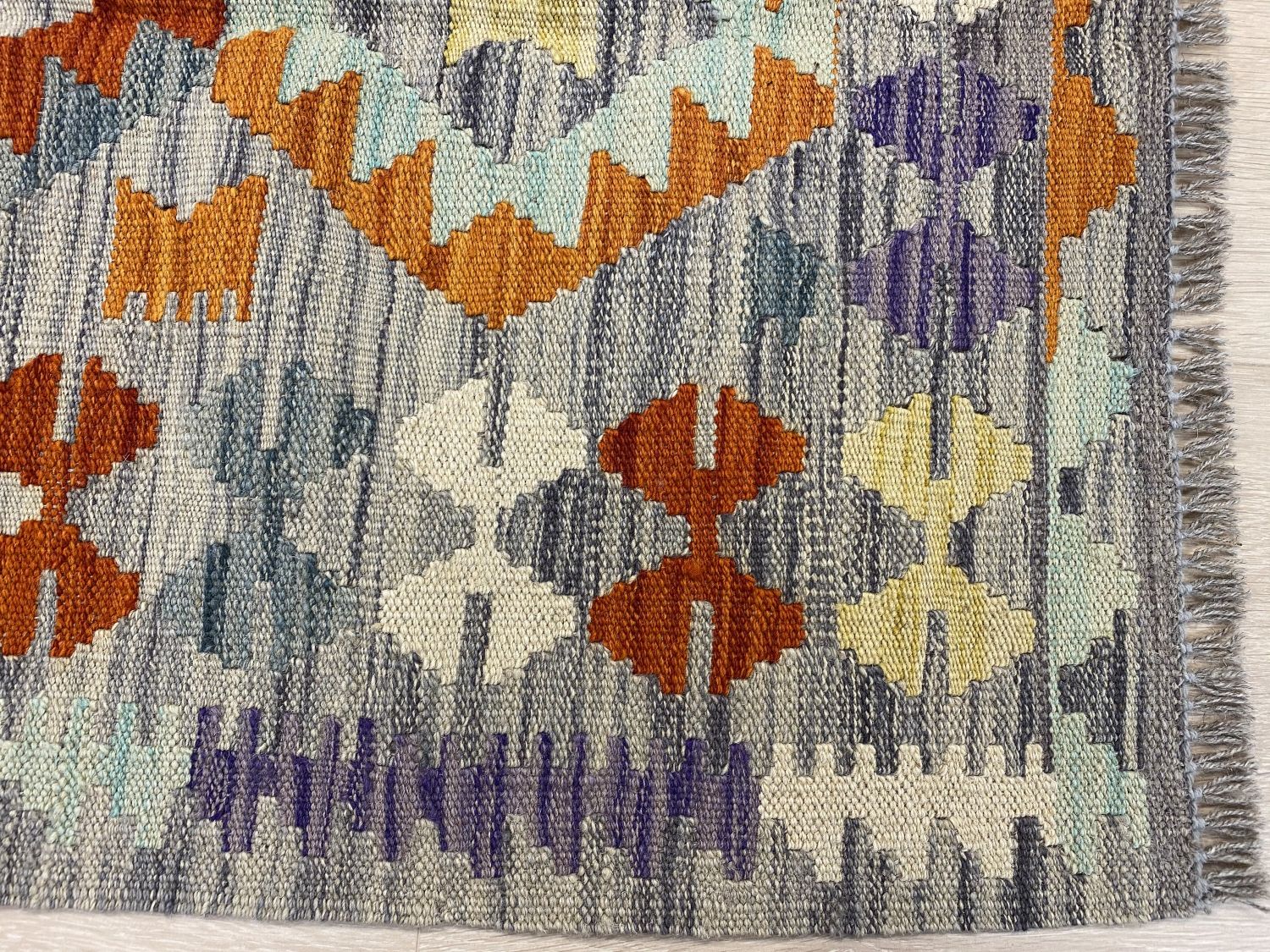 Kleurrijk Tapijt Laagpolig Handgeweven Wollen Vloerkleed - Omid Afghan Kelim 151x104cm