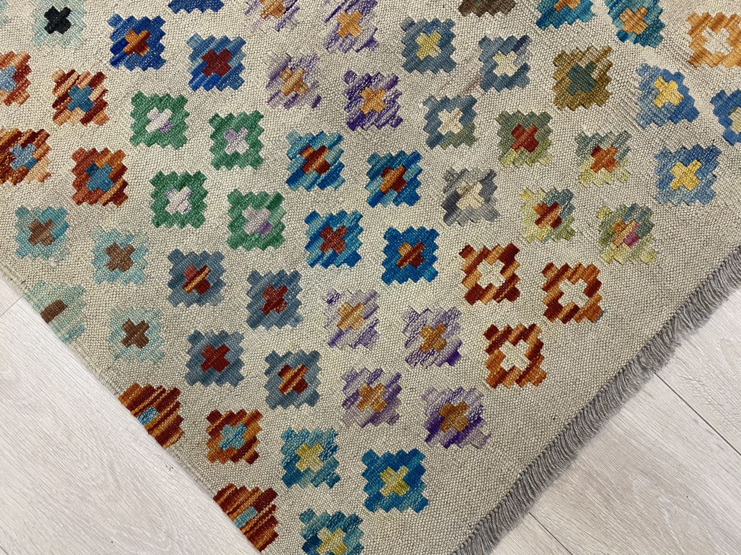 Kleurrijk Tapijt Laagpolig Handgeweven Wollen Vloerkleed - Omid Afghan Kelim 300x201cm
