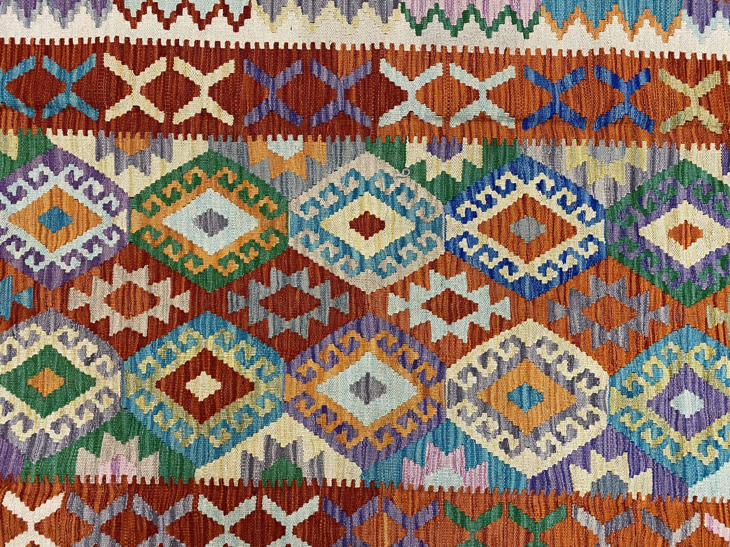 Kleurrijk Tapijt Laagpolig Handgeweven Wollen Vloerkleed - Omid Afghan Kelim 249x171cm