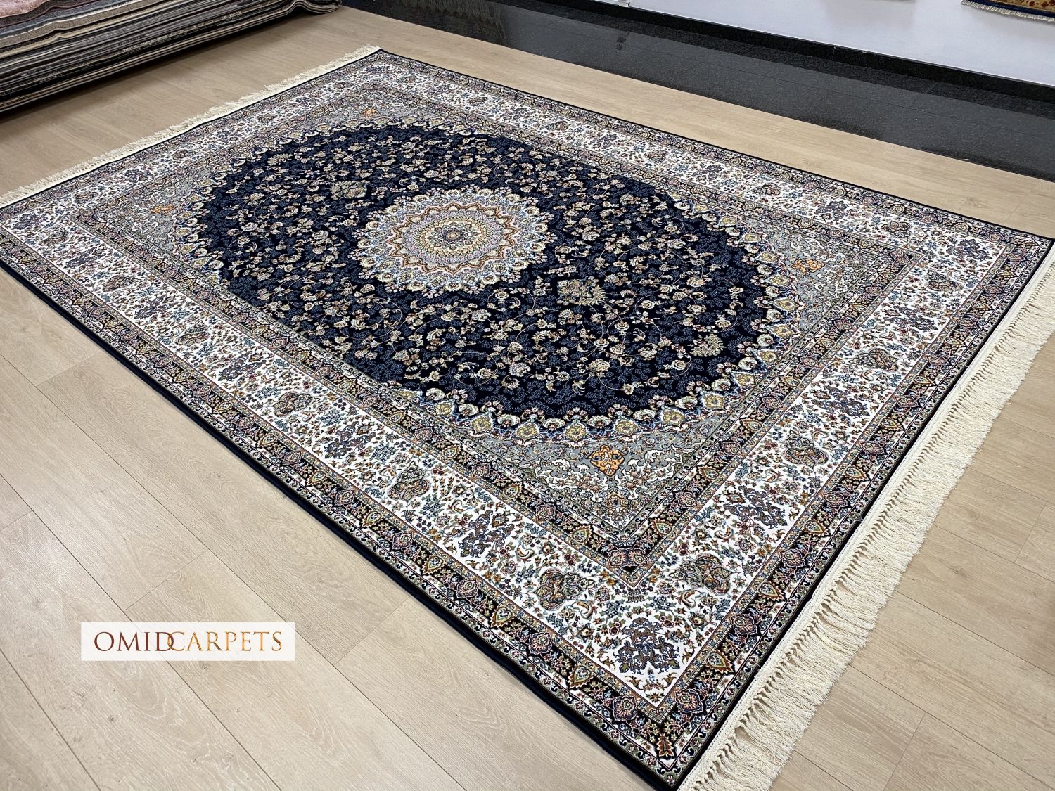 Blauw Tapijt Laagpolig Klassiek Vloerkleed - Omid Premium Classic Hand Look - 3 Miljoen punten/m²
