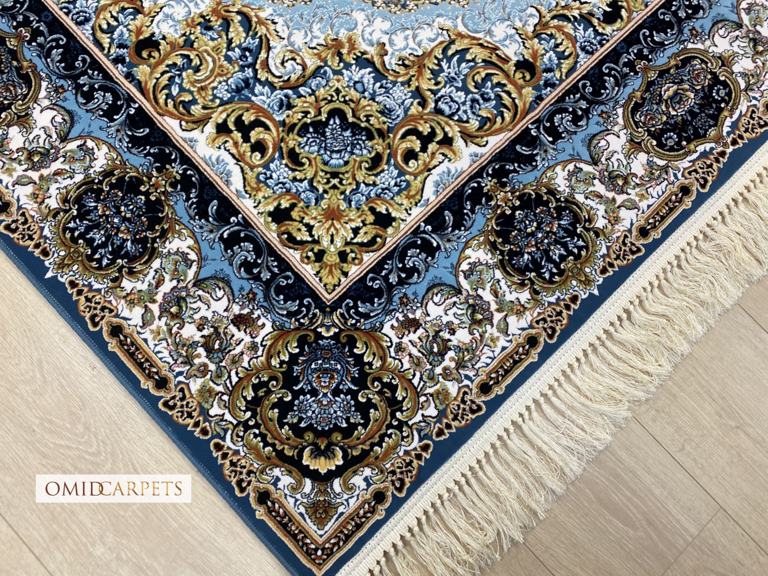 قالین 1200 شانه * Blauw Tapijt Laagpolig Klassiek Vloerkleed - Omid Premium Classic Hand Look - 3 Miljoen punten/m²