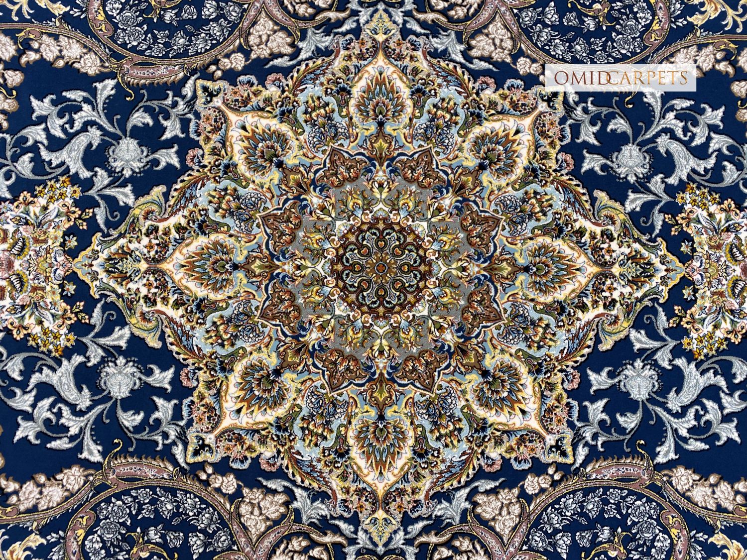 قالین 1200 شانه * Blauw Tapijt Laagpolig Klassiek Vloerkleed - Omid Premium Classic Hand Look - 3 Miljoen punten/m²
