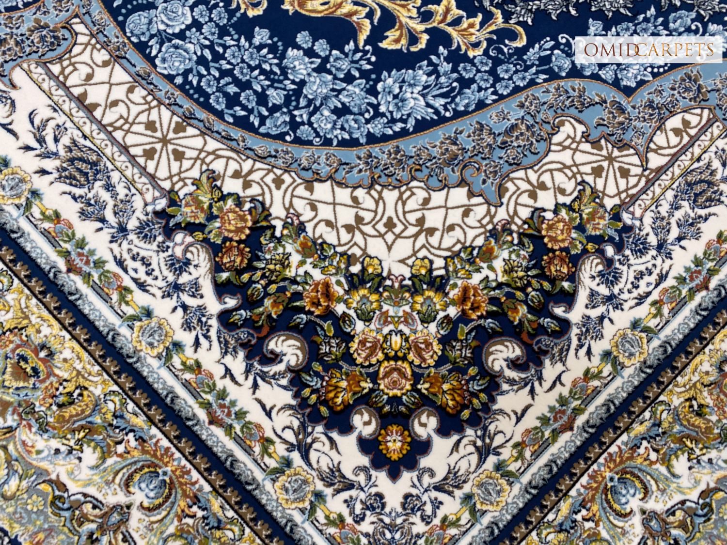 قالین 1200 شانه * Blauw Tapijt Laagpolig Klassiek Vloerkleed - Omid Premium Classic Hand Look - 3 Miljoen punten/m²