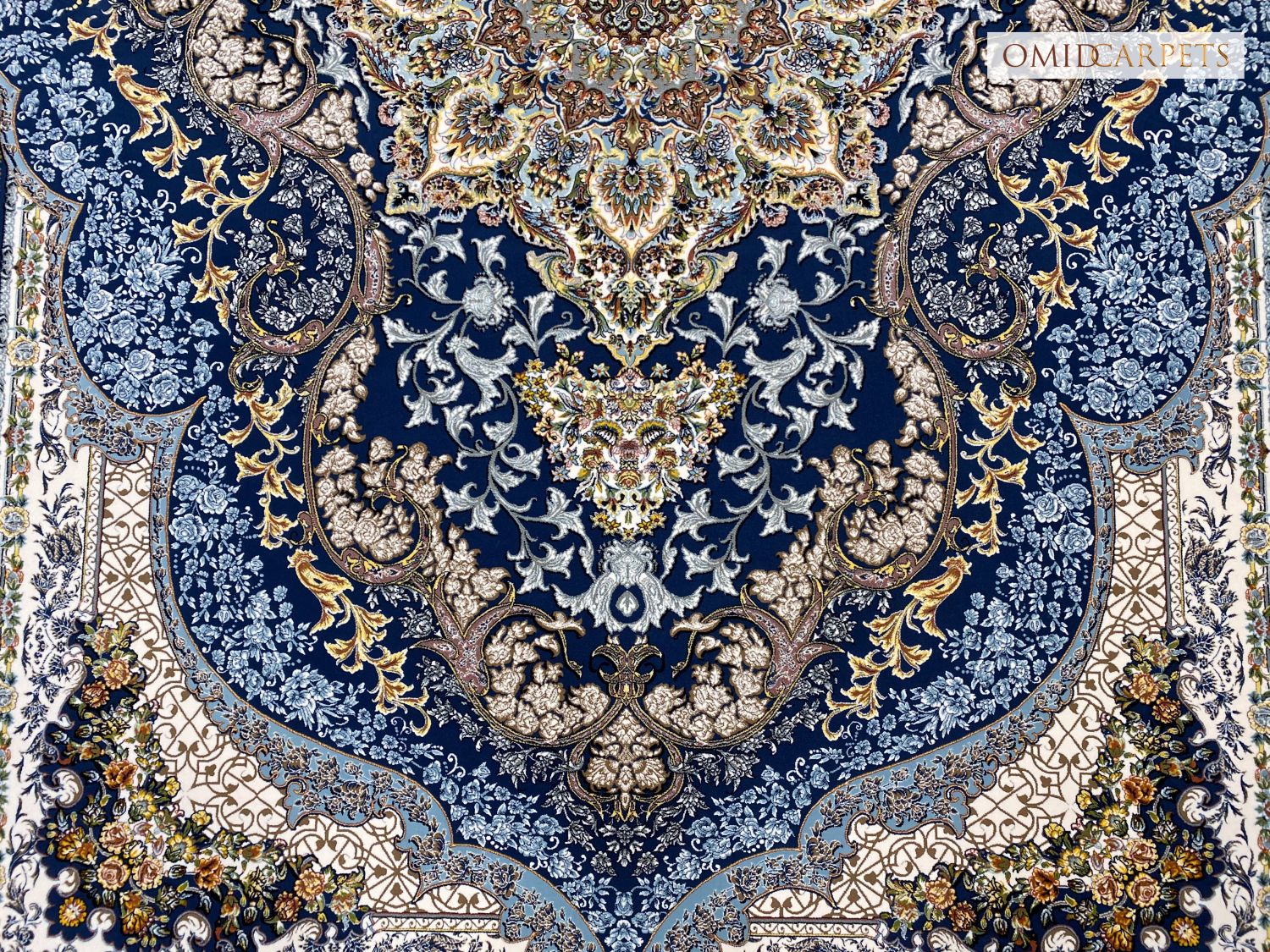 قالین 1200 شانه * Blauw Tapijt Laagpolig Klassiek Vloerkleed - Omid Premium Classic Hand Look - 3 Miljoen punten/m²