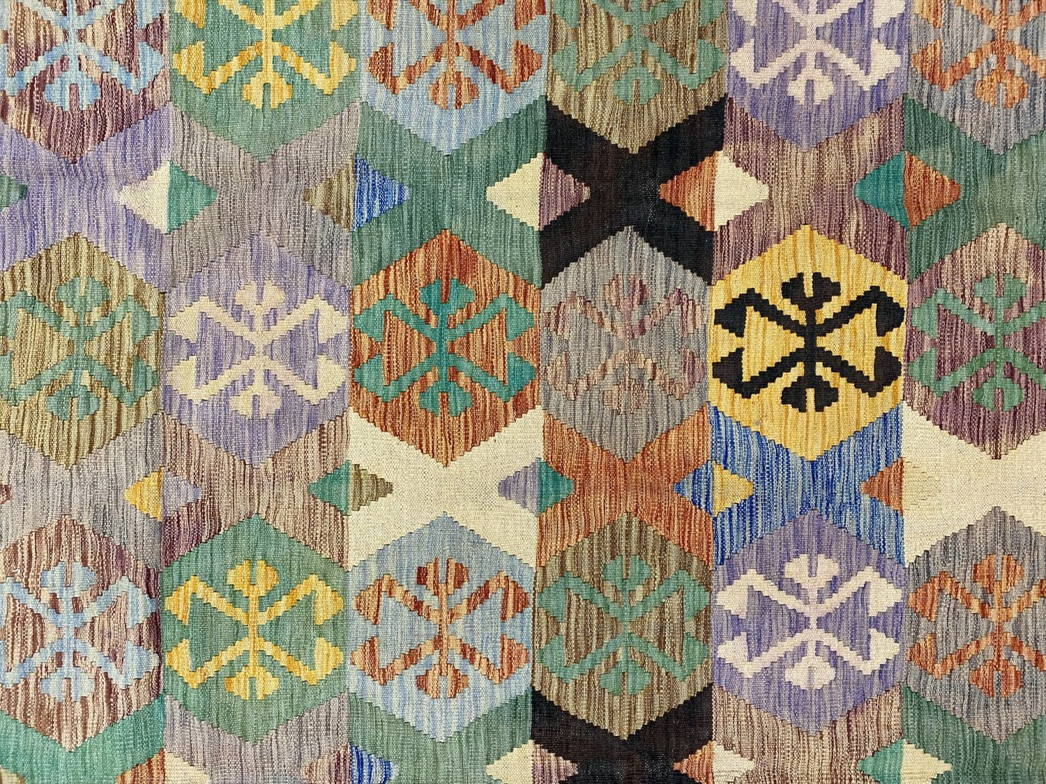 Kleurrijk Tapijt Laagpolig Handgeweven Wollen Vloerkleed - Omid Afghan Kelim 294x191cm