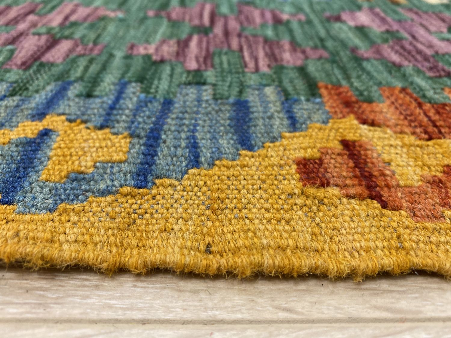 Kleurrijk Tapijt Laagpolig Handgeweven Wollen Vloerkleed - Omid Afghan Kelim 295x193cm