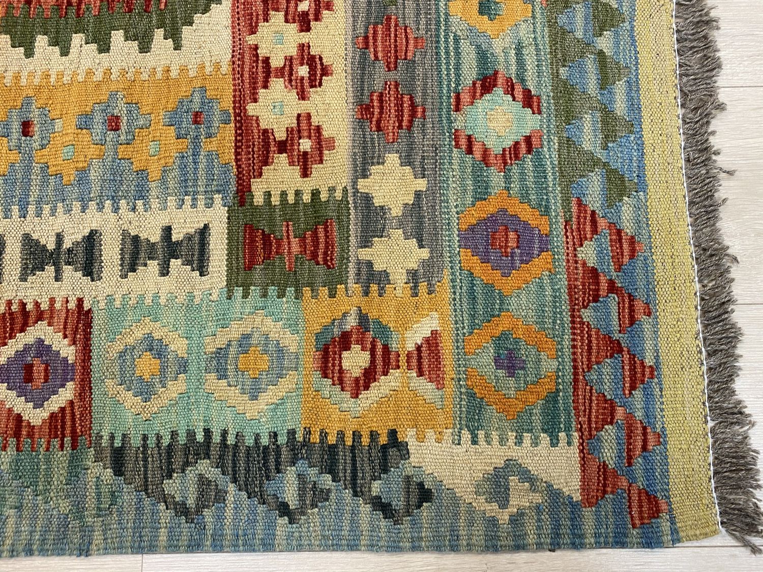 Kleurrijk Tapijt Laagpolig Handgeweven Wollen Vloerkleed - Omid Afghan Kelim 305x200cm