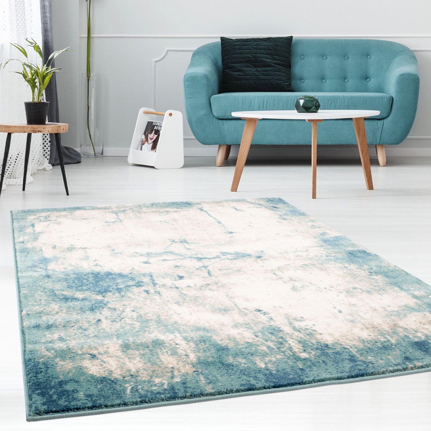 Tapijt Omid Spring Laagpolig Vloerkleed Abstract Blauw - Omid Carpets