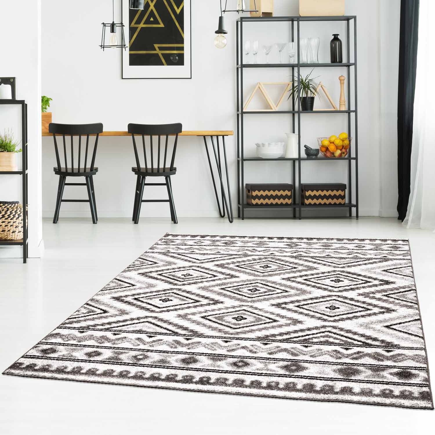 Grijs Tapijt Laagpolig Vloerkleed Omid Art - Grey Geometry - Omid Carpets