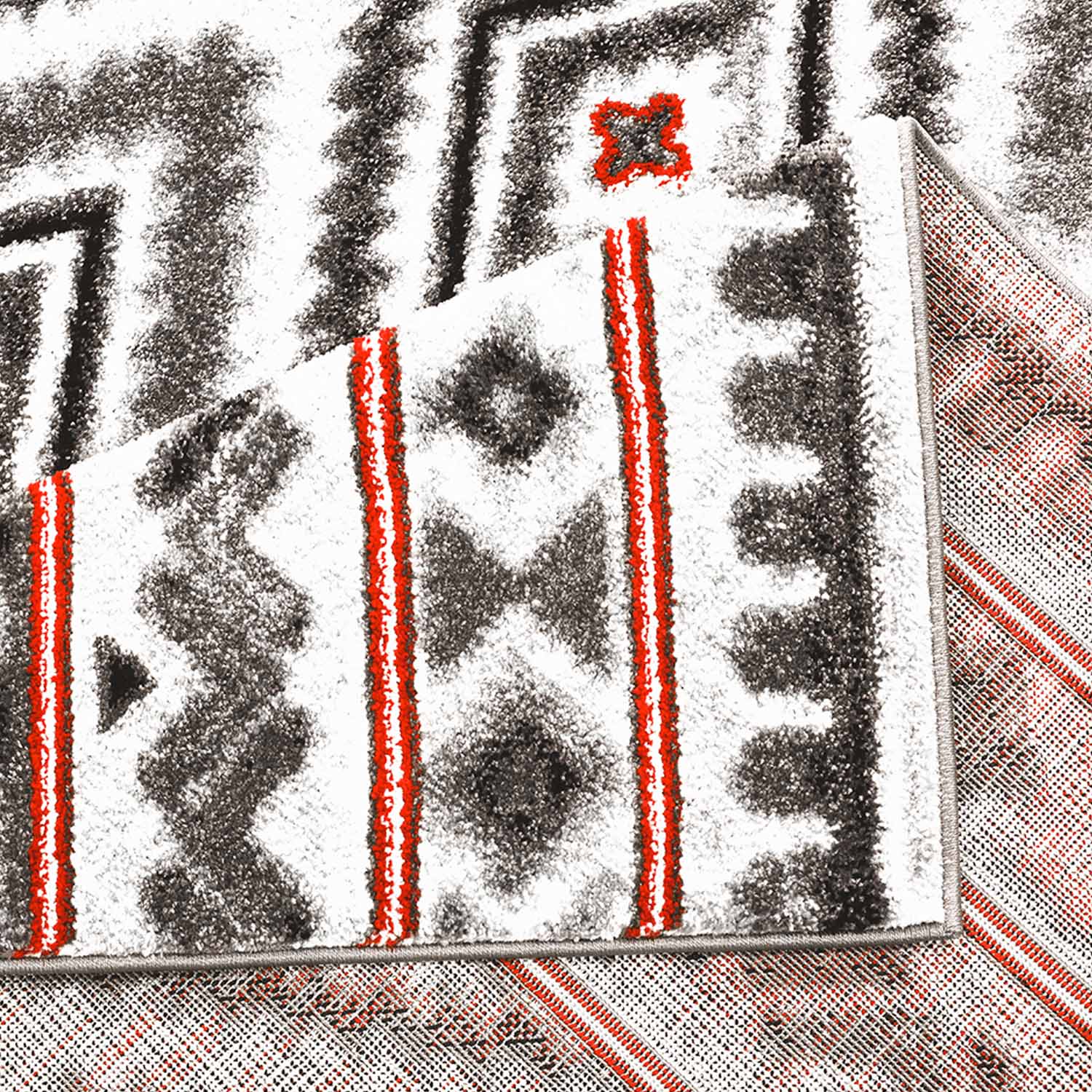 Rood Tapijt Laagpolig Vloerkleed Omid Art - Red Geometry - Omid Carpets