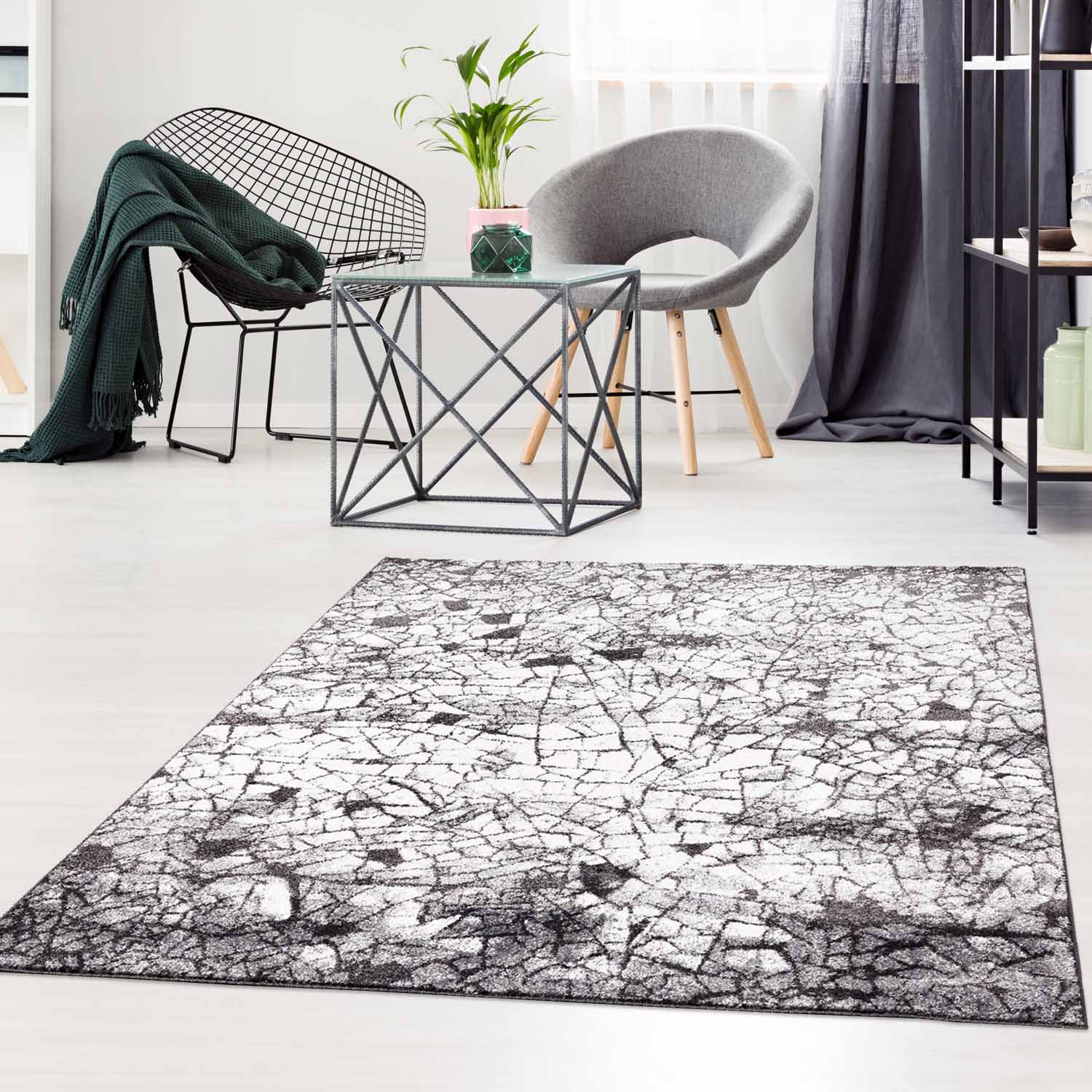 Grijs Tapijt Laagpolig Vloerkleed Omid Art - Grey Marble - Omid Carpets