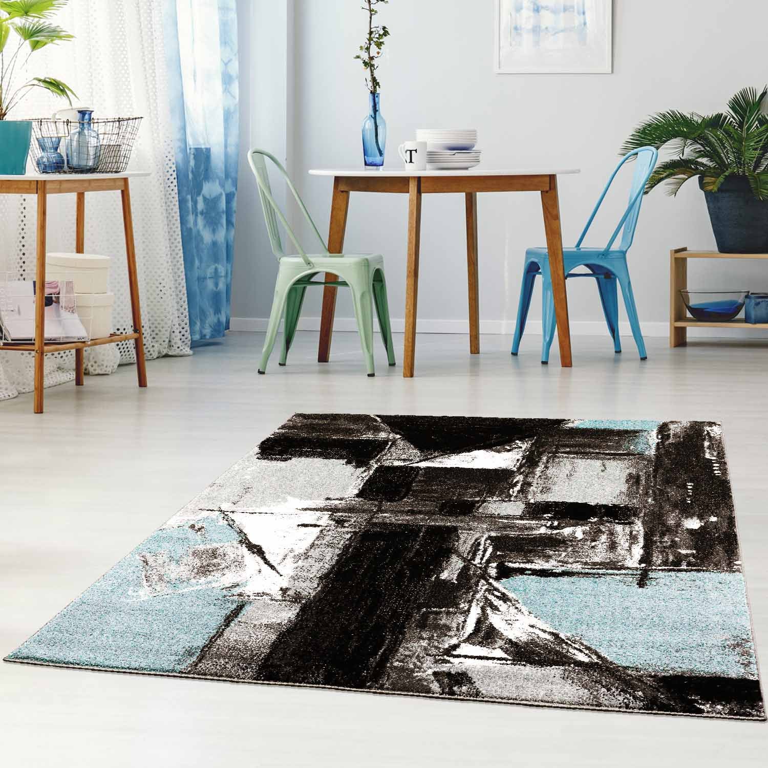 Blauw Tapijt Laagpolig Vloerkleed Omid Art - Blue Paint - Omid Carpets