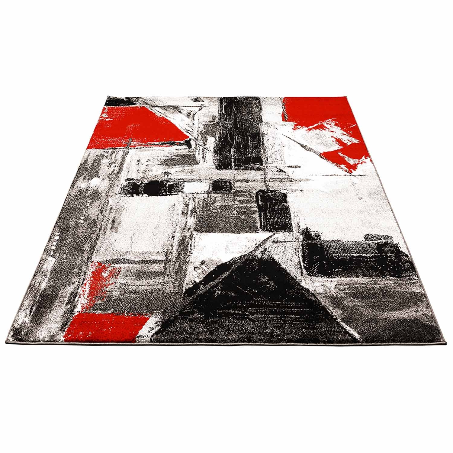 Rood Tapijt Laagpolig Vloerkleed Omid Art - Red Paint - Omid Carpets