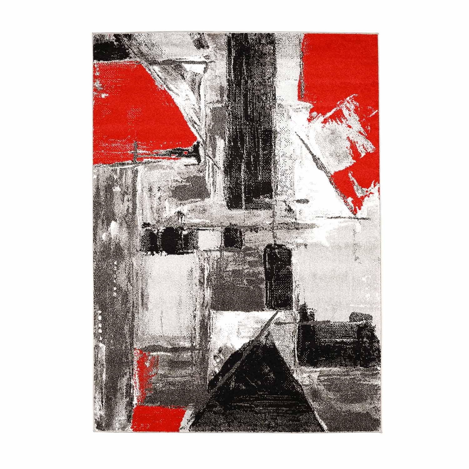 Rood Tapijt Laagpolig Vloerkleed Omid Art - Red Paint - Omid Carpets