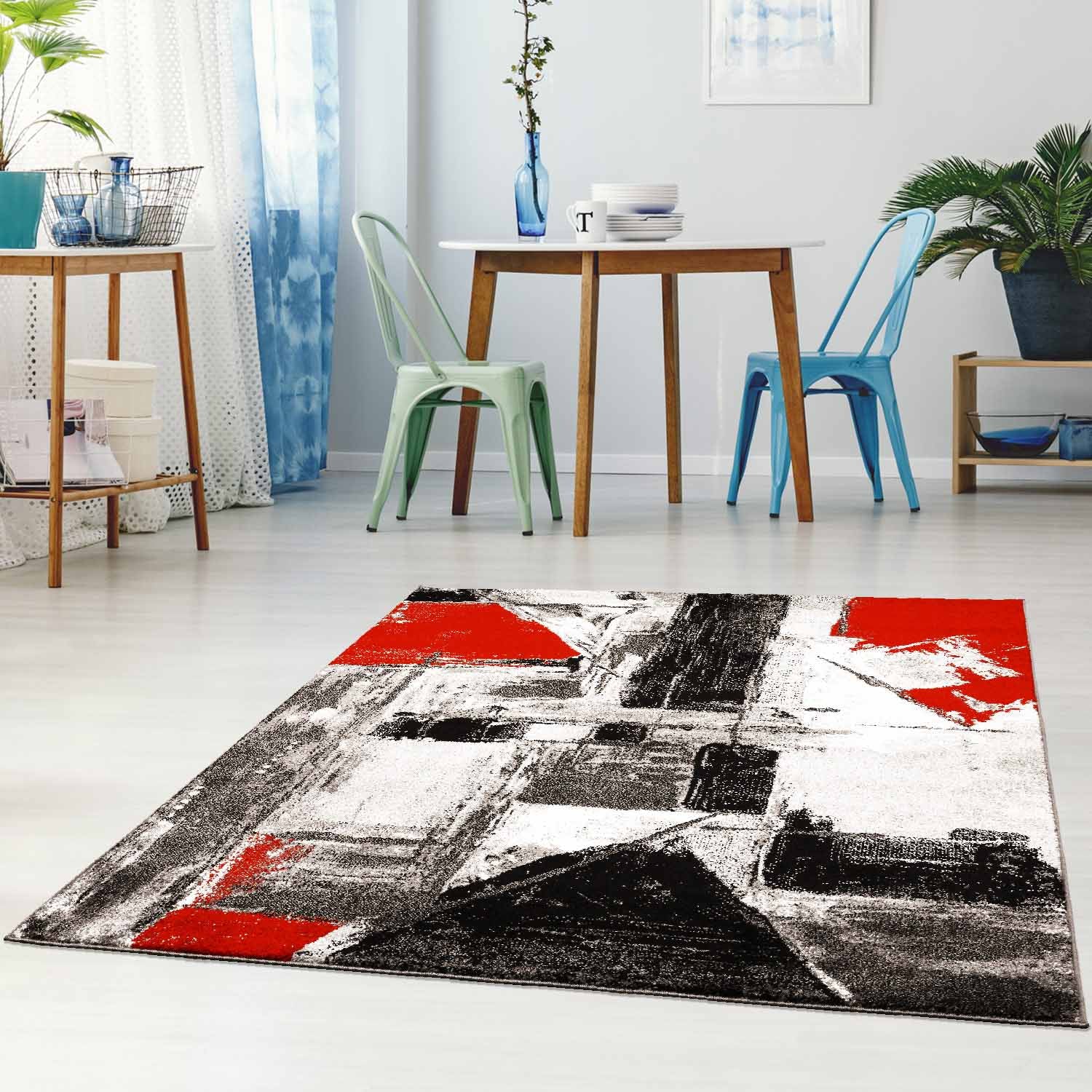 Rood Tapijt Laagpolig Vloerkleed Omid Art - Red Paint - Omid Carpets