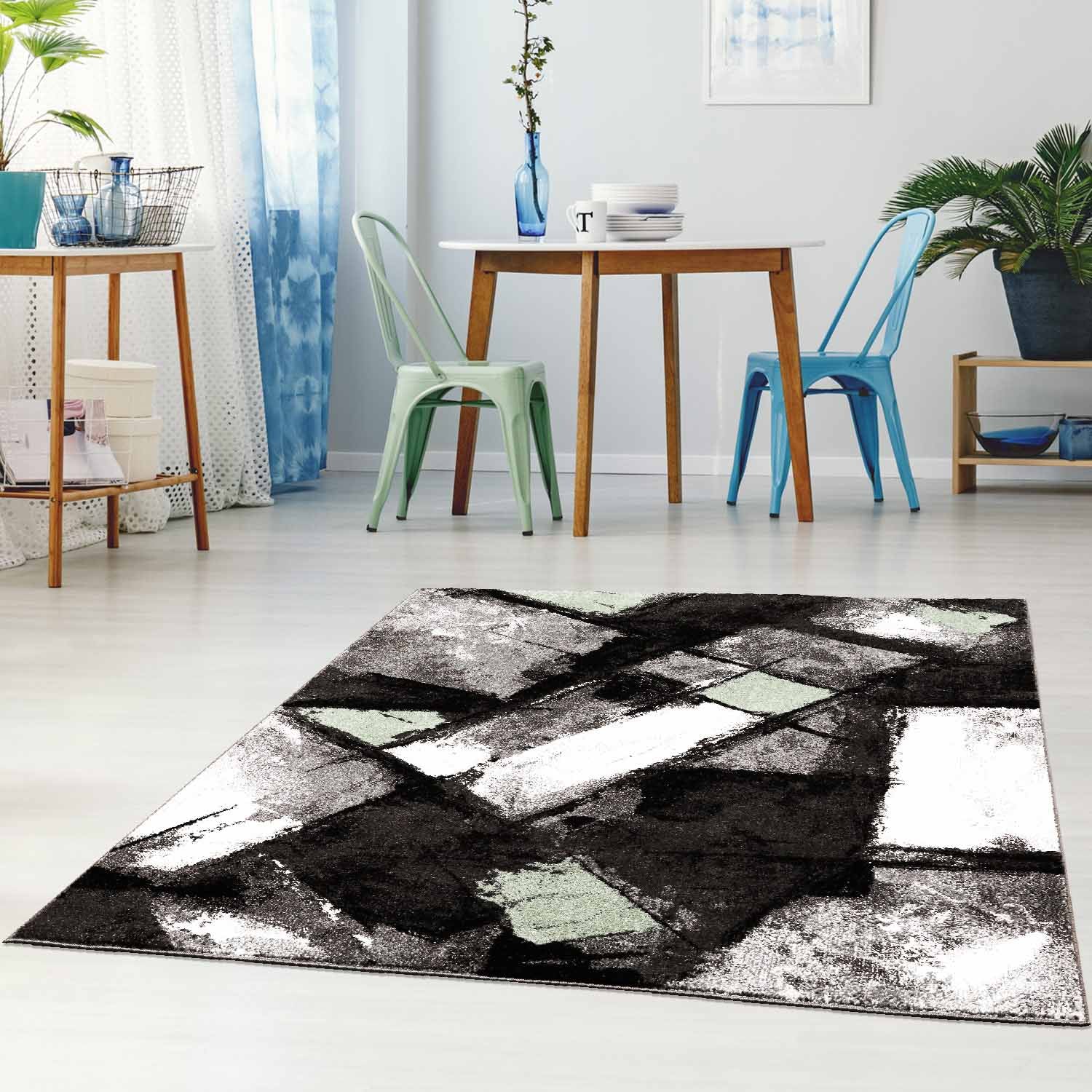 Groen Tapijt Laagpolig Vloerkleed Omid Art - Green Architecture - Omid Carpets