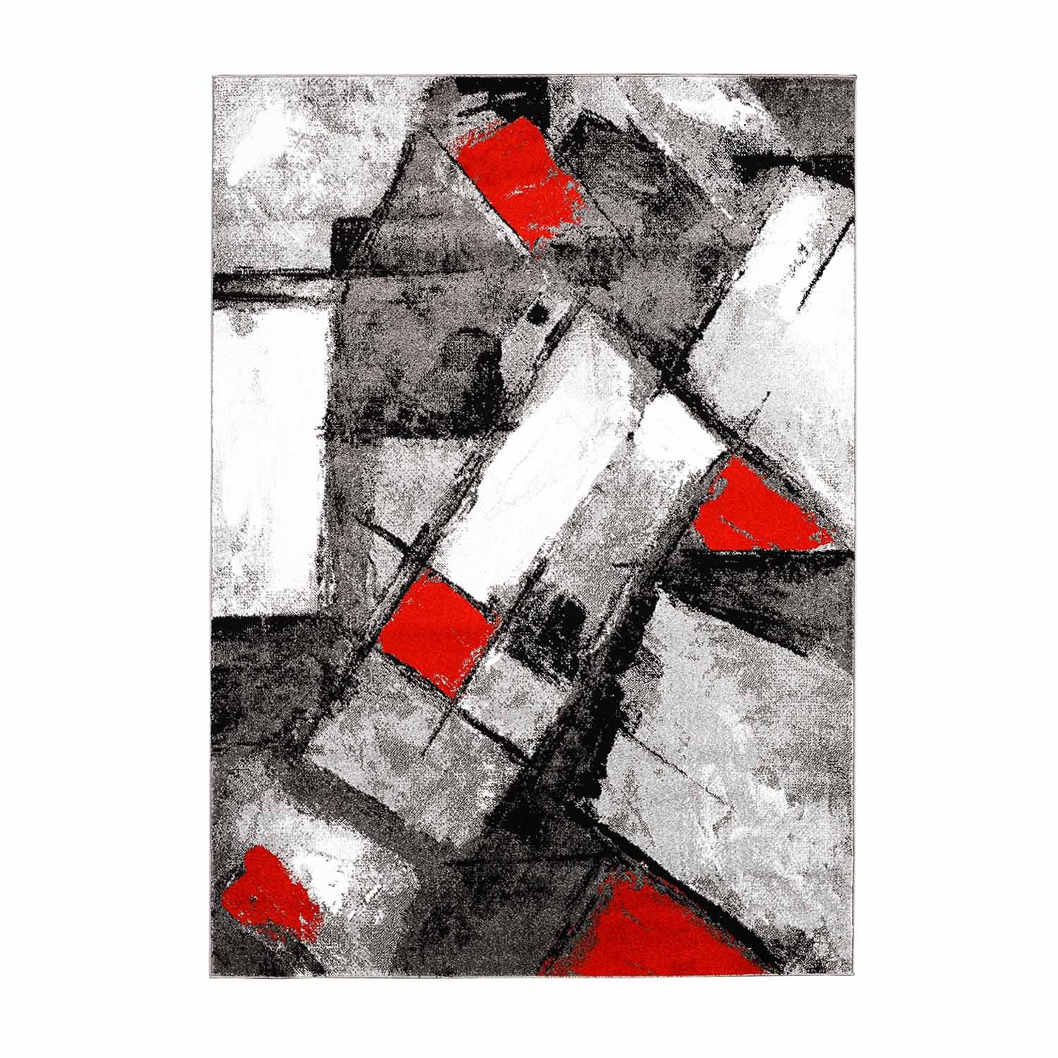 Rood Tapijt Laagpolig Vloerkleed Omid Art - Red Architecture - Omid Carpets