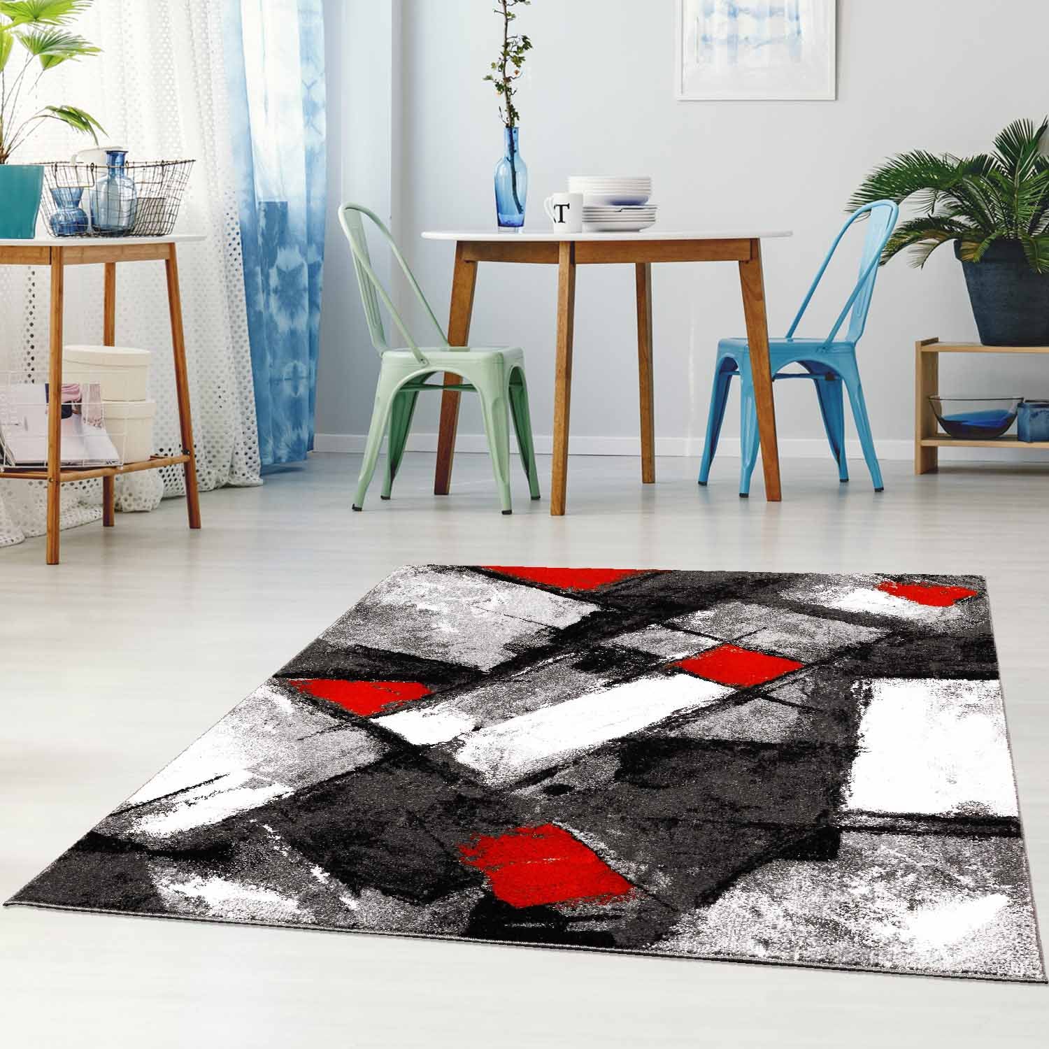 Rood Tapijt Laagpolig Vloerkleed Omid Art - Red Architecture - Omid Carpets