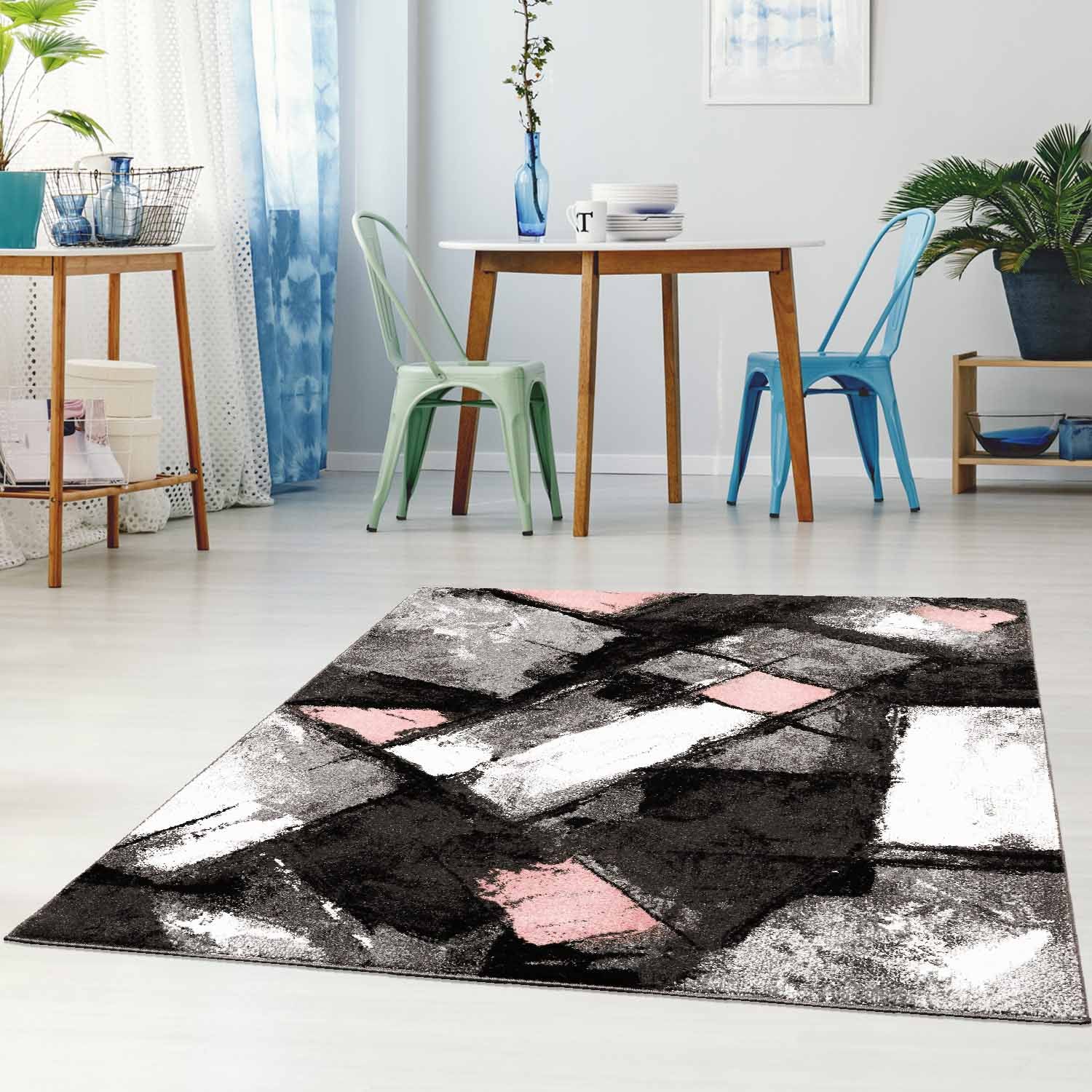 Roos Tapijt Laagpolig Vloerkleed Omid Art - Pink Architecture - Omid Carpets