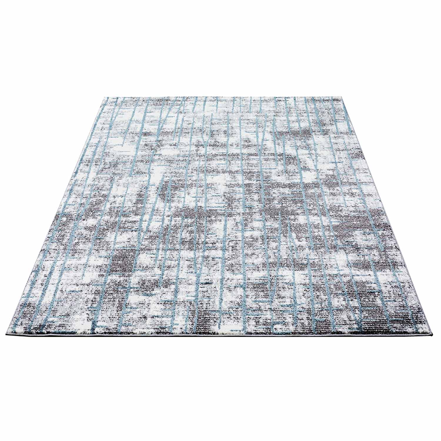 Blauw Tapijt Laagpolig Vloerkleed Omid Art - Blue Lines - Omid Carpets