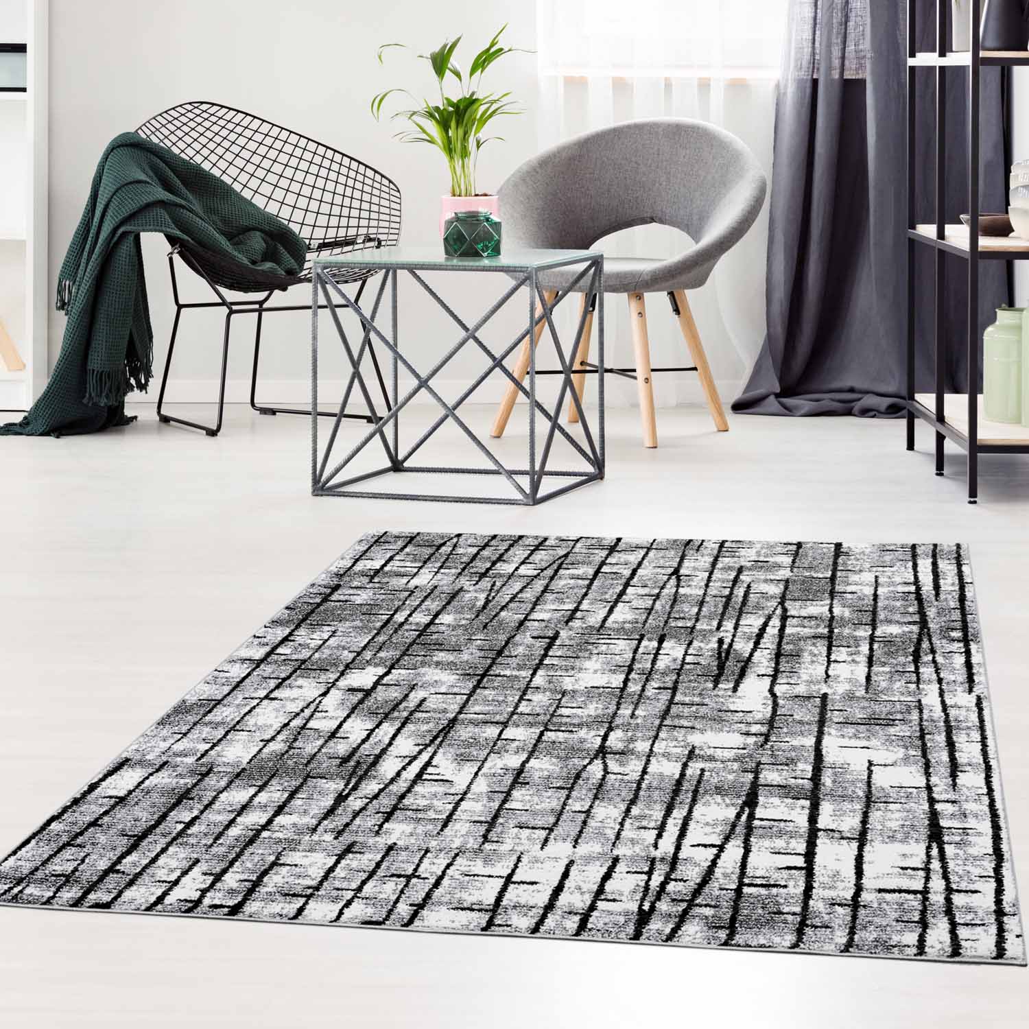 Grijs Tapijt Laagpolig Vloerkleed Omid Art - Grey Lines - Omid Carpets
